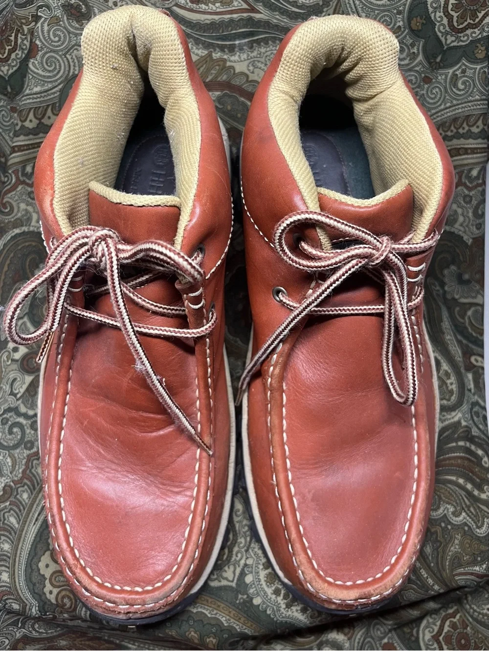 Men's Chukka Boots in Rust Brown Leather with Beige Collar- 12M